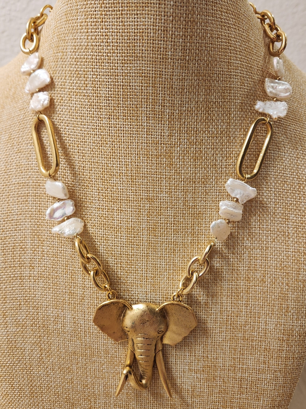 Yochi NY Gold Tone Elephant Necklace With Pearls